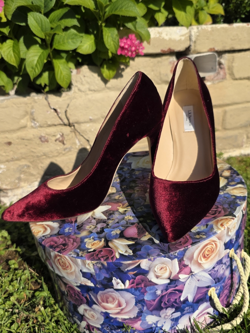 LK Bennett Burgundy Velvet Pointed Pumps